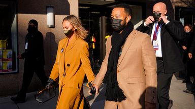 Chrissy Teigen and husband John Legend are pictured leaving for Joe Biden's inauguration in January. Pic: AP